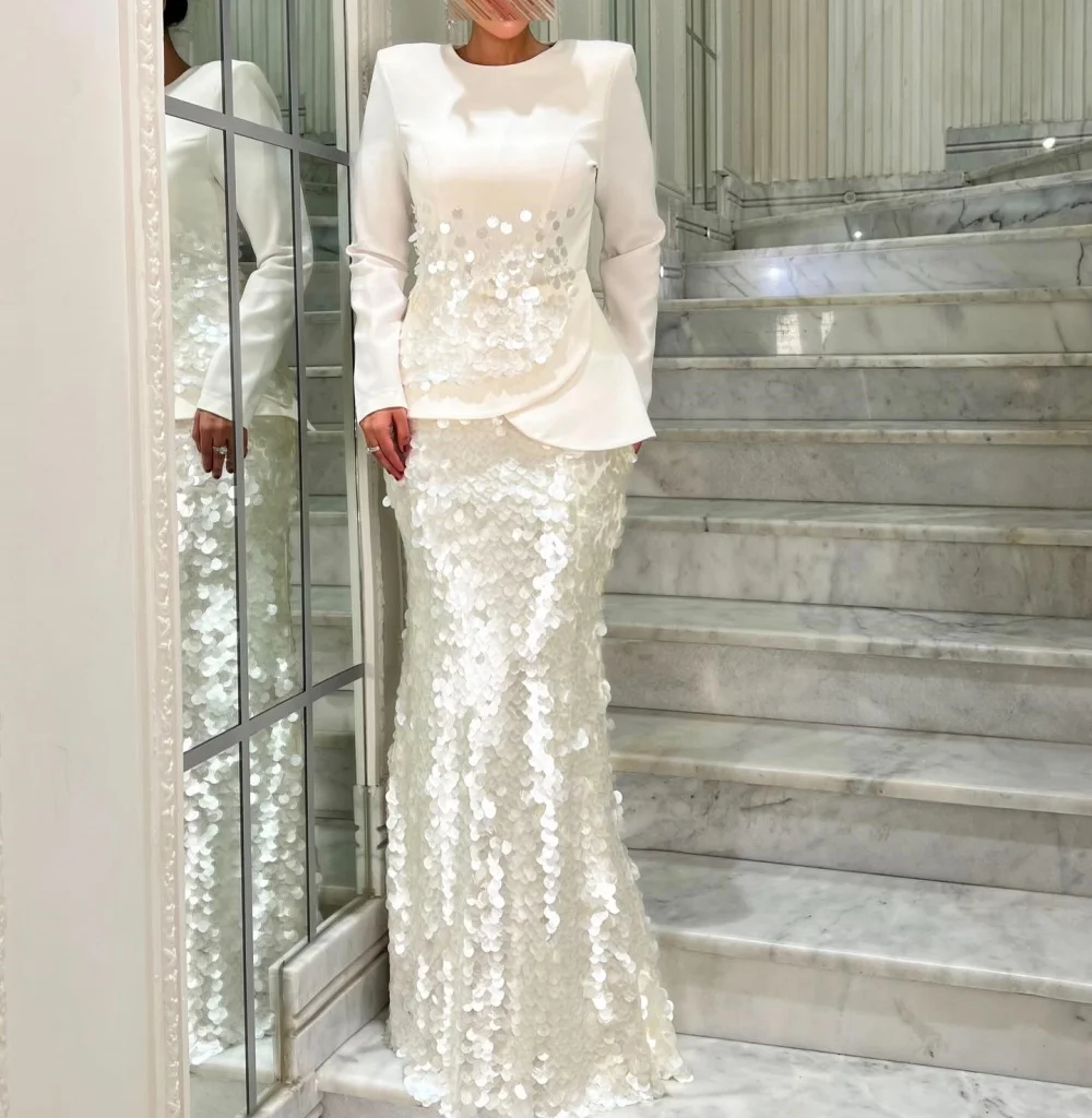 

Customized Formal Luxury Sequined Evening Dress O-Neck Sparkle Trumpet Long Dresses High Quality Elegant Party Wedding Glitter