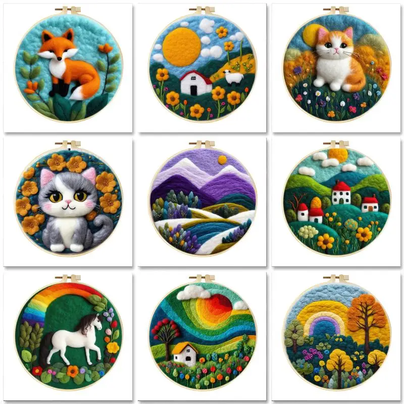 

SDOYUNO Diy Wool Felting Painting With Embroidery Frame Wool Painting Kit Animal Needle Felt Supplies Diy Felting For Beginners