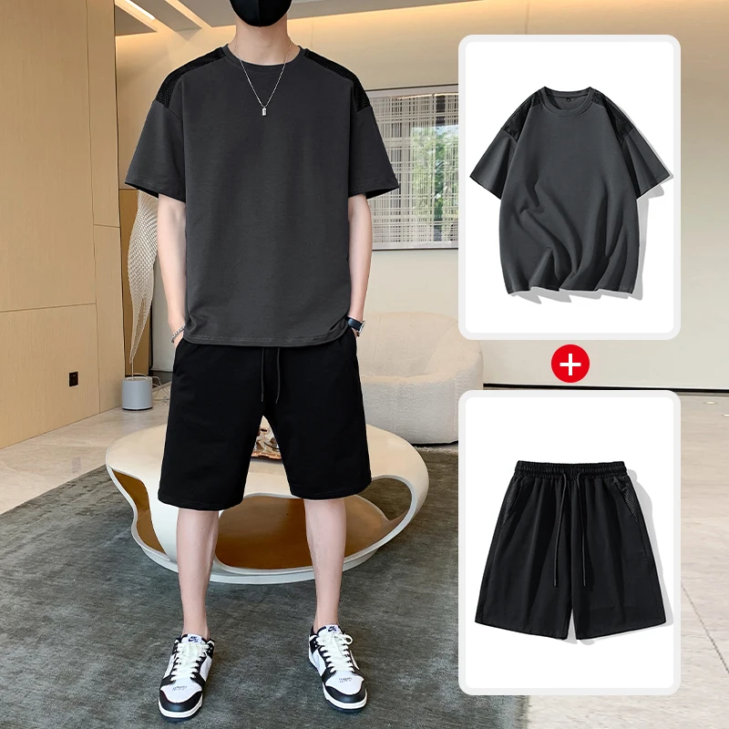 

Летний комплект из ледяного шелка для мужчин: модный тонкий спортивный костюм с футболкой и шортами, дышащий, с охлаждающим эффектом, из хлопка.