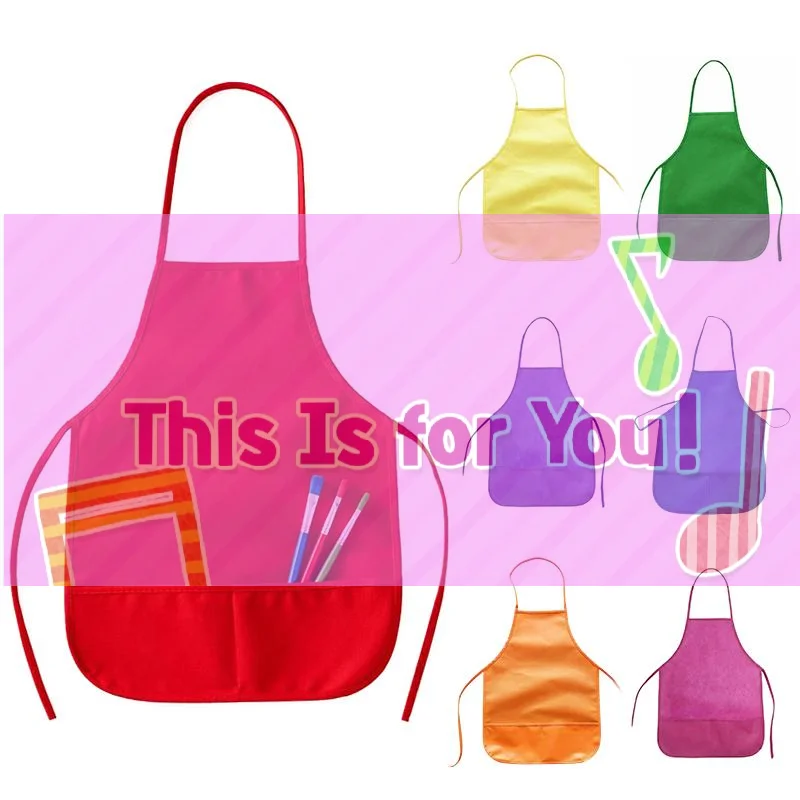 Children's Fabric Aprons With Pockets Colorful Kitchen Classroom Child Painting Cooking Non-woven Fabric Toddler Clean Apron