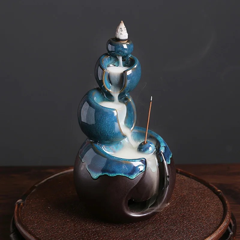 Ceramic Backflow Incense Burner Blue Planet Incense Holder Home Decor Ornament Smooth‑Sailing Indoor Aromatherapy Tea Craft