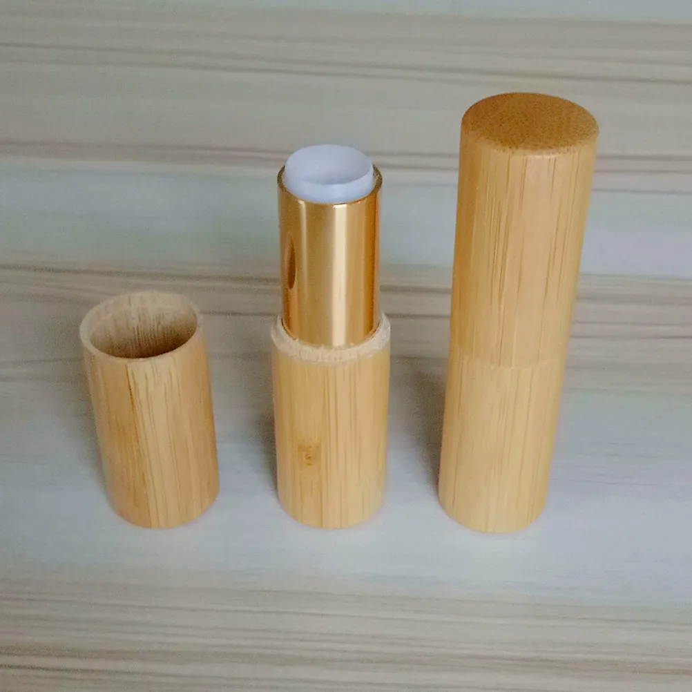หลอดลิปบาล์มไม้ไผ่ DIY 3 ชิ้น พร้อมกลไกวงล้อสีทอง ภาชนะบรรจุลิปบาล์มเปล่า สำหรับเดินทาง ทำงาน ใช้ในชีวิตประจำวัน