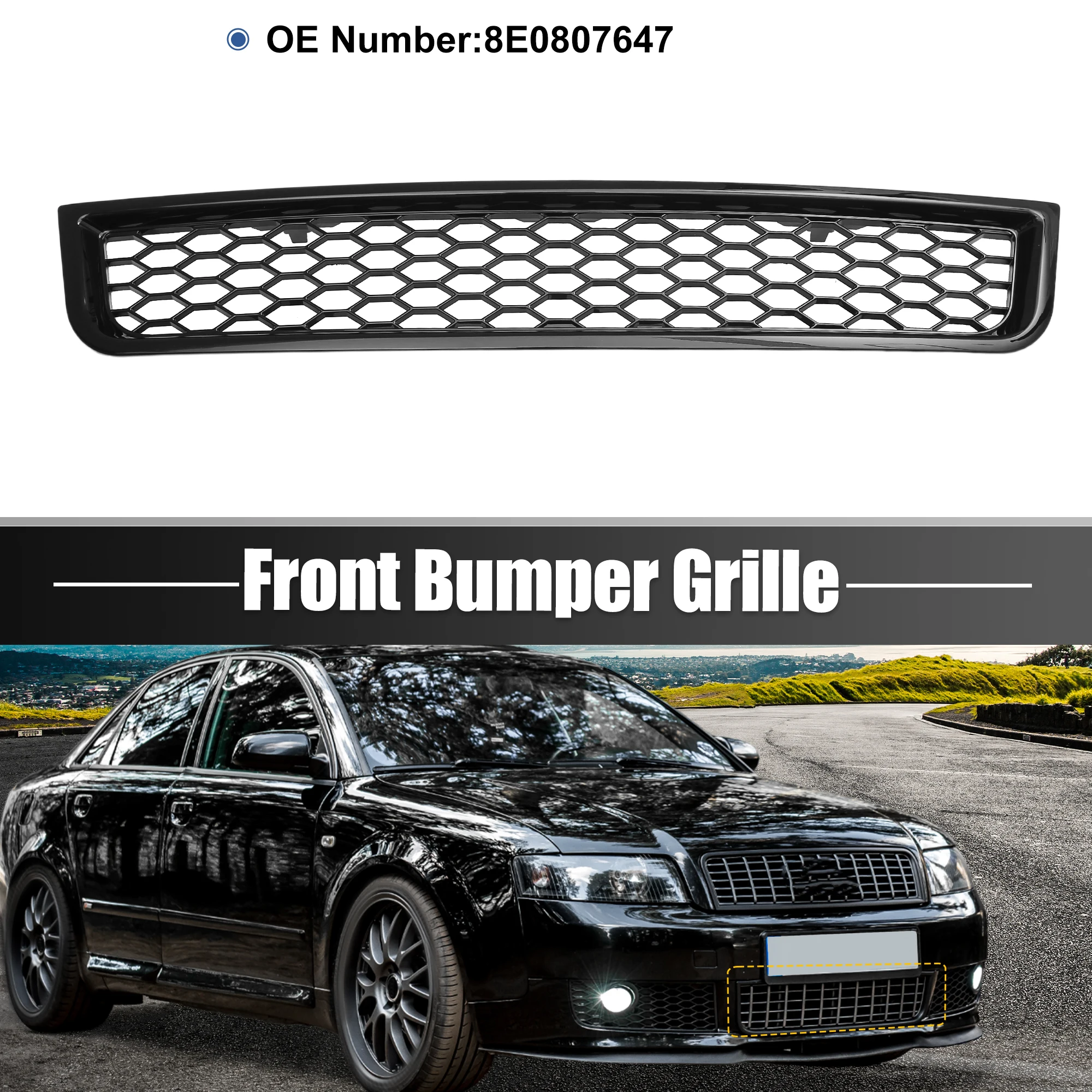 X Autohaux Front Bumper Grille for Audi A4 B6 Sedan 2002 2003 2004 2005 No.8E0807647 Black Plastic
