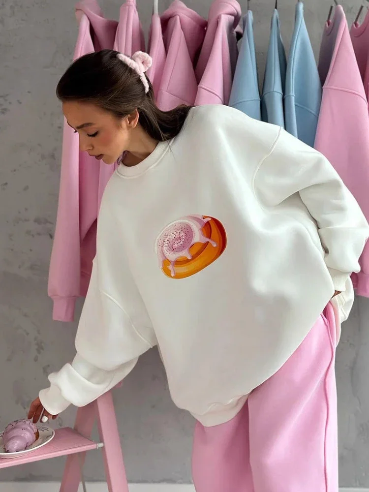 

Round Neck Printed Sweatshirt Tops For Women Autumn Loose Long Sleeves Casual 2025 New Fashion Female Pullover Y2K Tee Top