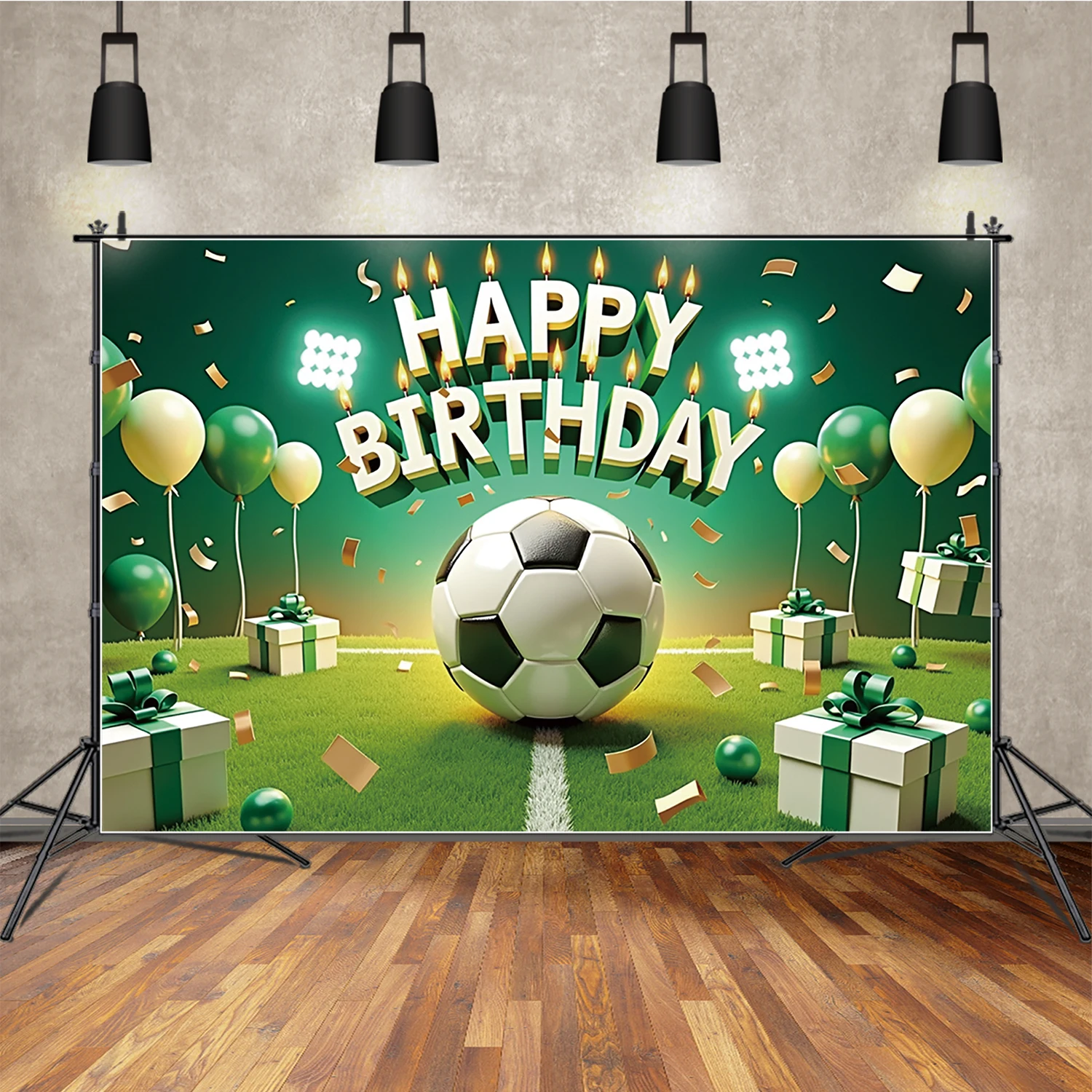 ดวงจันทร์. QG Happy Boy Birthday Party ตกแต่งการถ่ายภาพฉากหลังสีเขียวฟุตบอลฟุตบอลพื้นหลังเด็กทารก Photo Studio