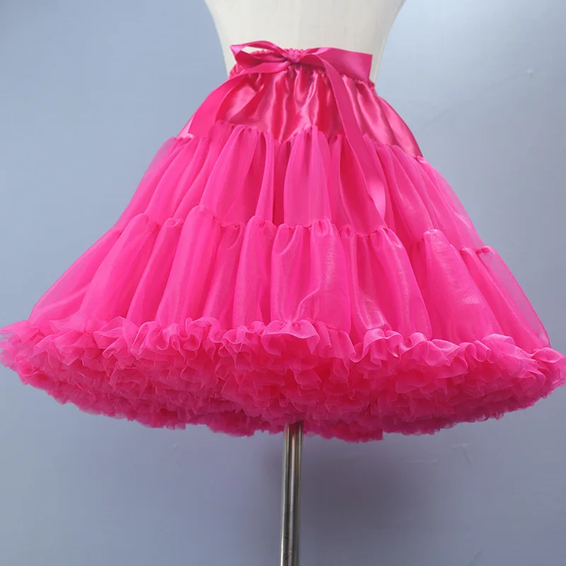 Women Girl Ruffled Short Petticoat Lolita Solid Color Fluffy Bubble Tutu Skirt Puffy Half Slip Prom Crinoline Underskirt No Hoop