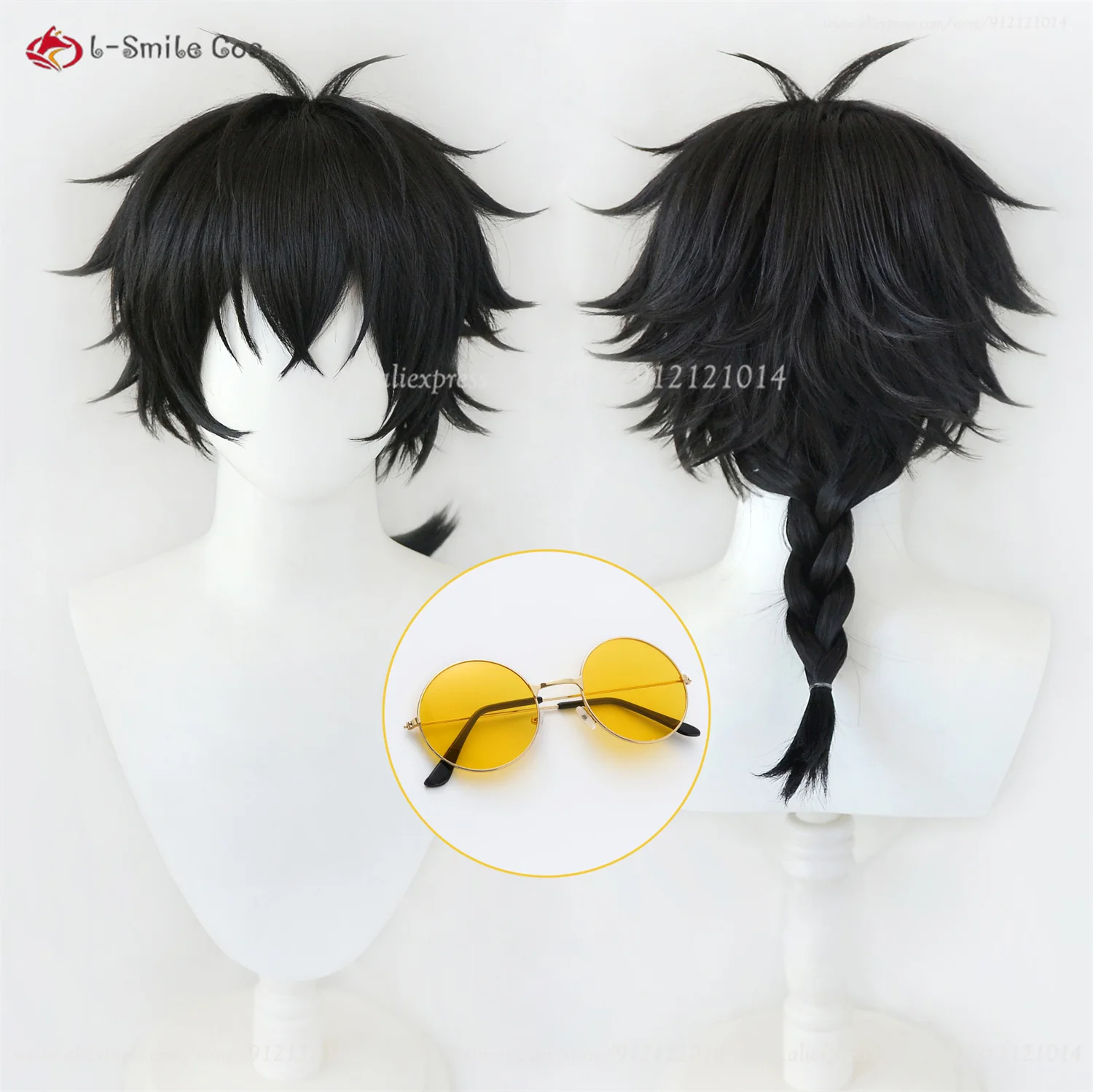 

Anime Togame Jo Cosplay Wig Black Long Braided Wigs With Glasses Heat Resistant Synthetic Hair Halloween Party Wig + Wig Cap