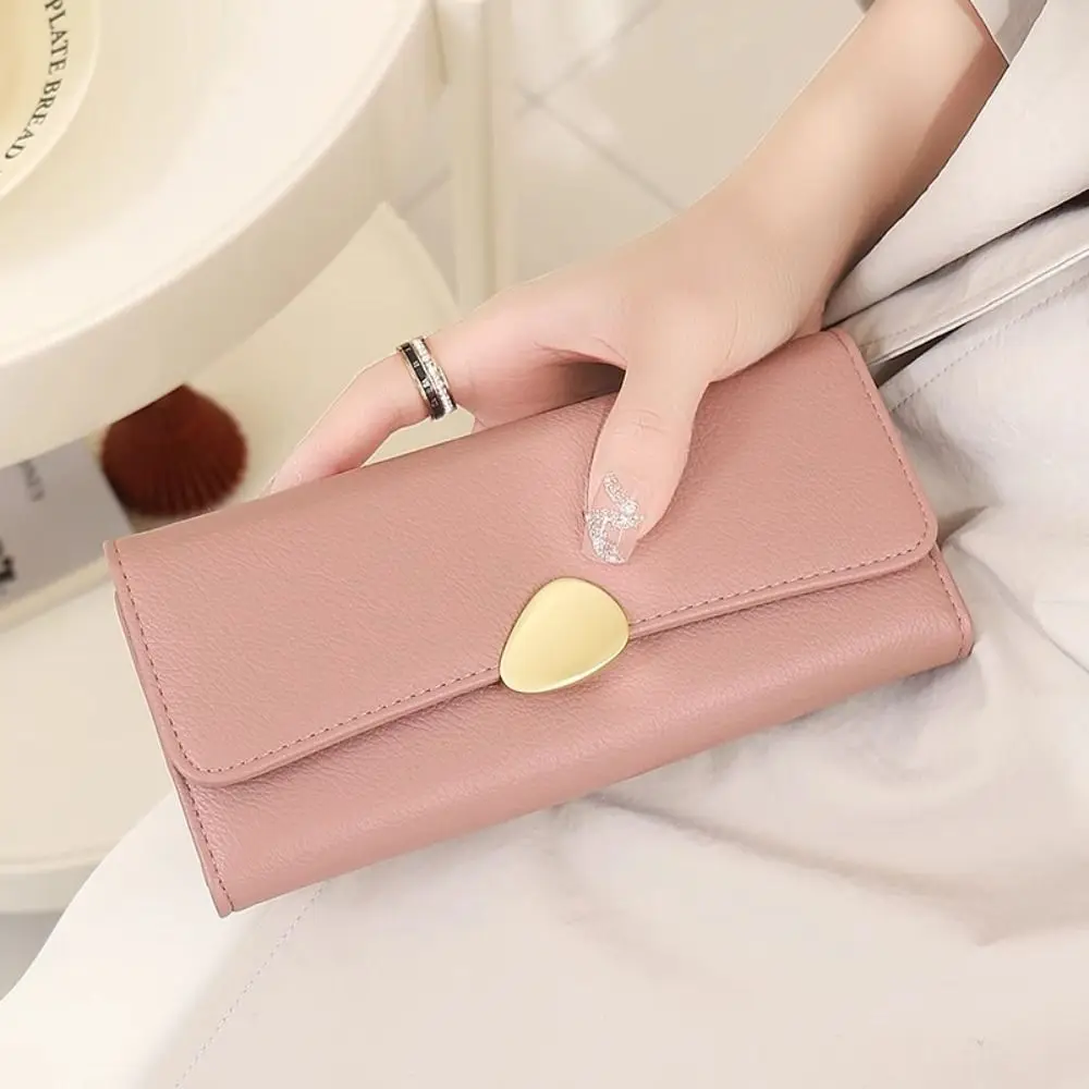 Portable Solid Colors PU Leather Wallet Thin Zipper Clutch Wallet Money Clip Multi-Compartment Long Wallet For Women