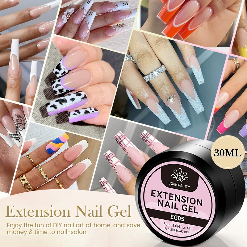 BORN PRETTY 30ML Extension Gel Manicure Natural Nails Glitter Pink Nude Clear Hard UV Gel Soak Off UV Led Acrylic Gel Polish