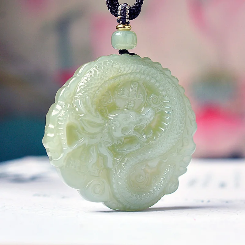 

Exquisite Hetian jade Qinghai material double-sided pendant, symbolizing prosperity and wealth, ethnic style, fashionable