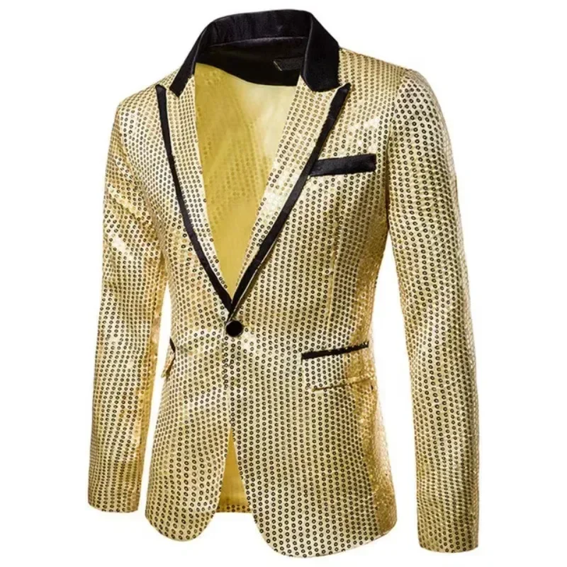 2025 Men Suit Blazer Homme Costume Stage Wear for Singer Shiny Gold Shiny Decorated Blazer Jacket for Men Night Club Graduation