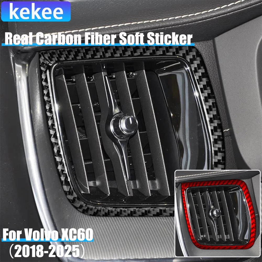 

Real Carbon Fiber Car Accessories Dashboard Side Vent Cover Soft Sticker For Volvo XC60 2018 2019 2020 2021 2022 2023 2024 2025