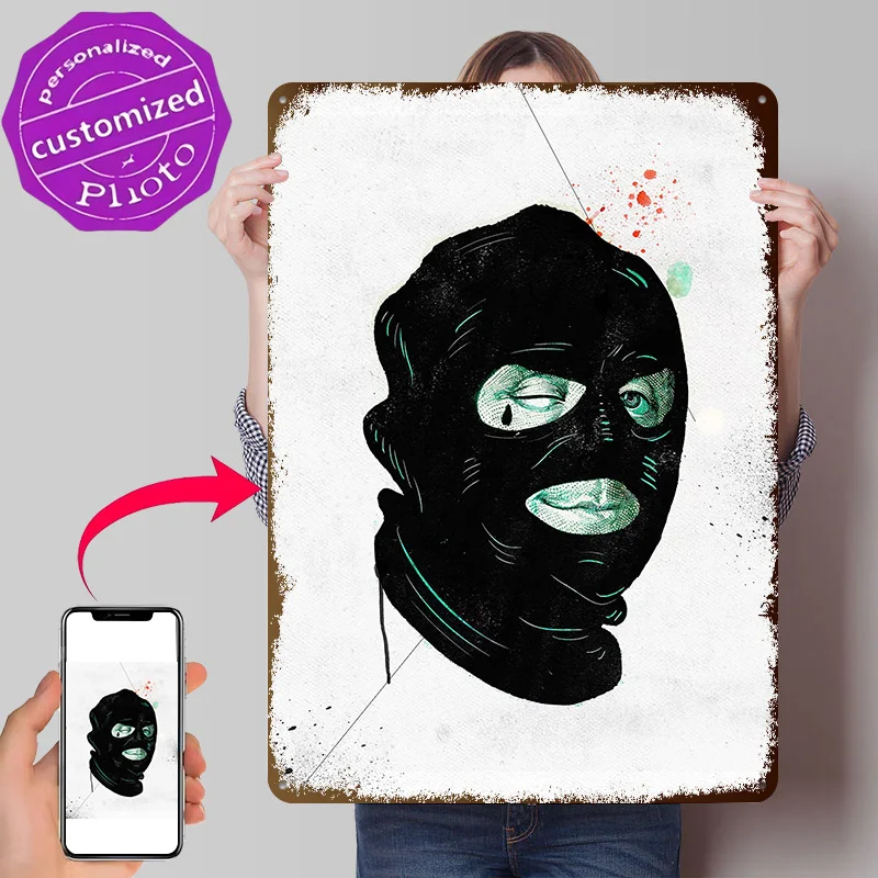 Masked Benjamin Dollar With Tear Drop Personalized 3D Textured Metal Poster Wall Art Tinplate Sign for Room Decorations Man Home