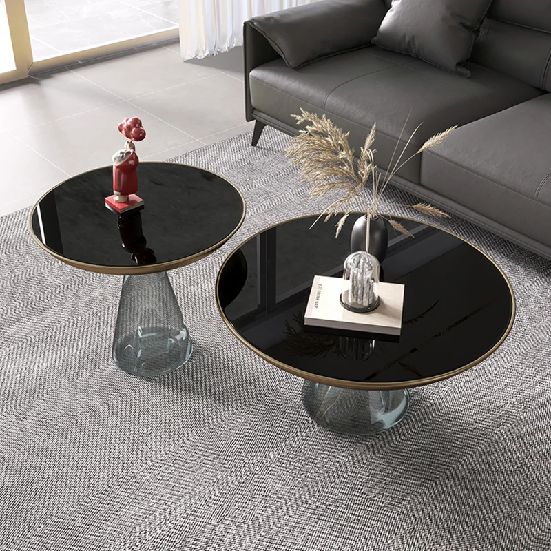 nordic luxury transparent round side table bent glass coffee table modern living room furniture