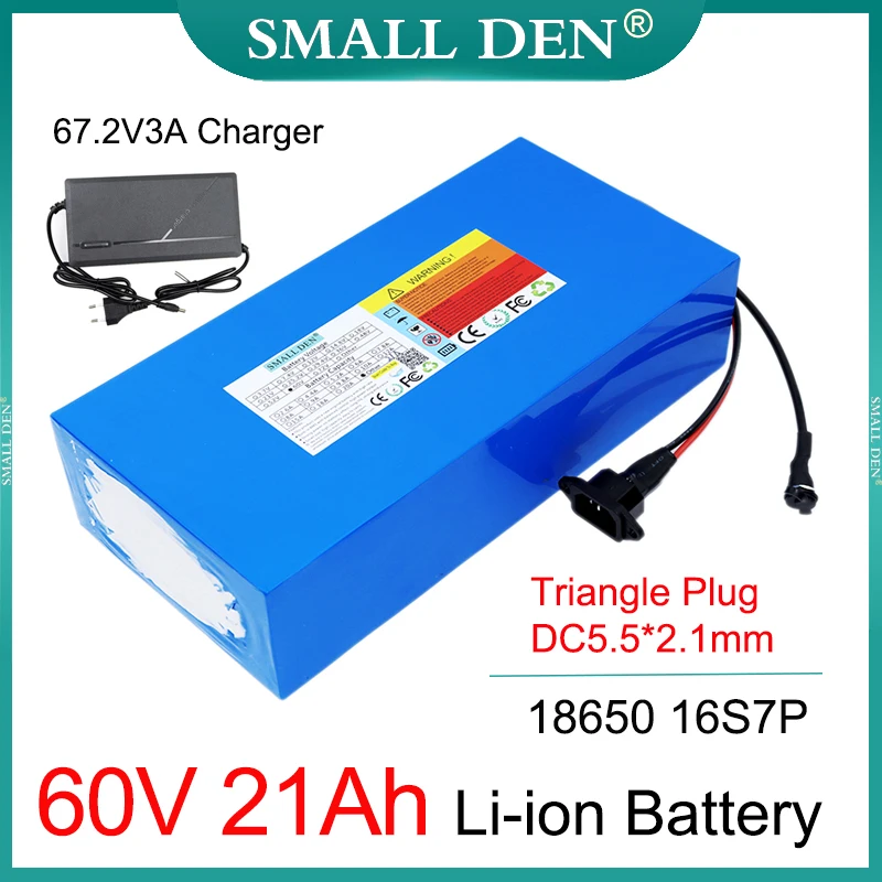 60V 21Ah 16S7P 18650 lithium battery pack 1000-2500W High power With BMS For 67.2V E-two wheeler scooter Motorcycle + 3A charge