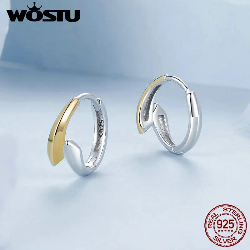 WOSTU 925 Sterling Silver Two-tone Hoop Earrings Ear Studs Gold Plated Earrings For Girl Women Fine Jewelry Party Daily Gift