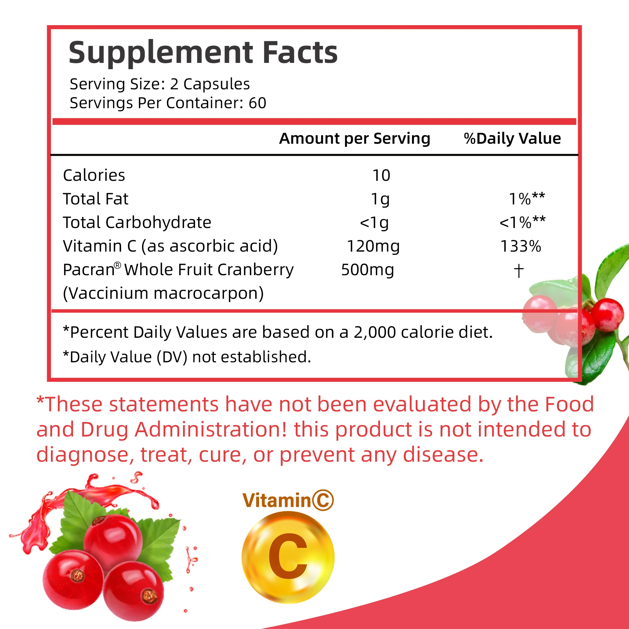 Cranberry - Supports Urinary and Immune Health, Bladder Control and Promotes Healthy Kidney Function