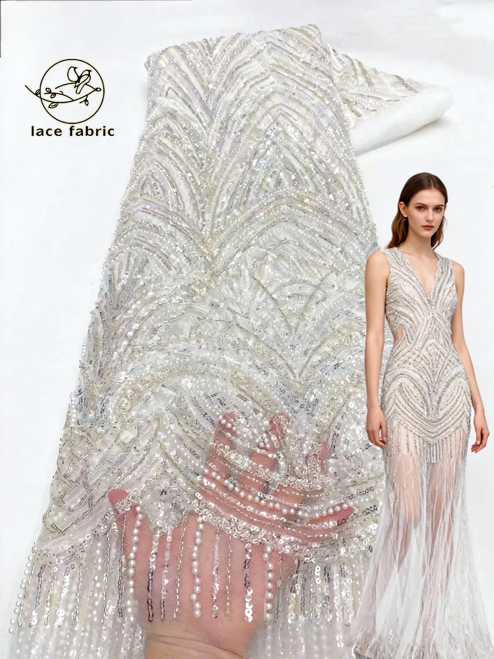 

White African Groom Lace Fabric 2026 High Quality Embroidery French Sequins Tulle Nigeria Lace Fabric for Wedding Party Dress