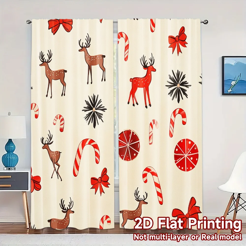 2pcs,Curtains Christmas Bows Reindeer Candies Baubles (3) Light Filtering Modern Curtains Fabric Curtains All Seasons Decorative