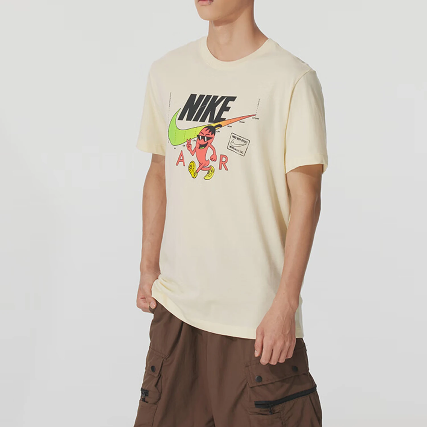 Nike genuine new men's beige green training print round neck short sleeved T-shirt HQ9259-114