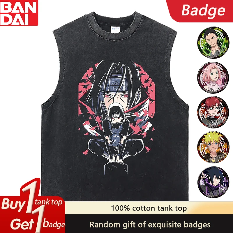 

Последняя футболка Наруто в стиле аниме из чистого хлопка, старая майка, американская мода, летняя свободная трендовая мужская майка в стиле ретро
