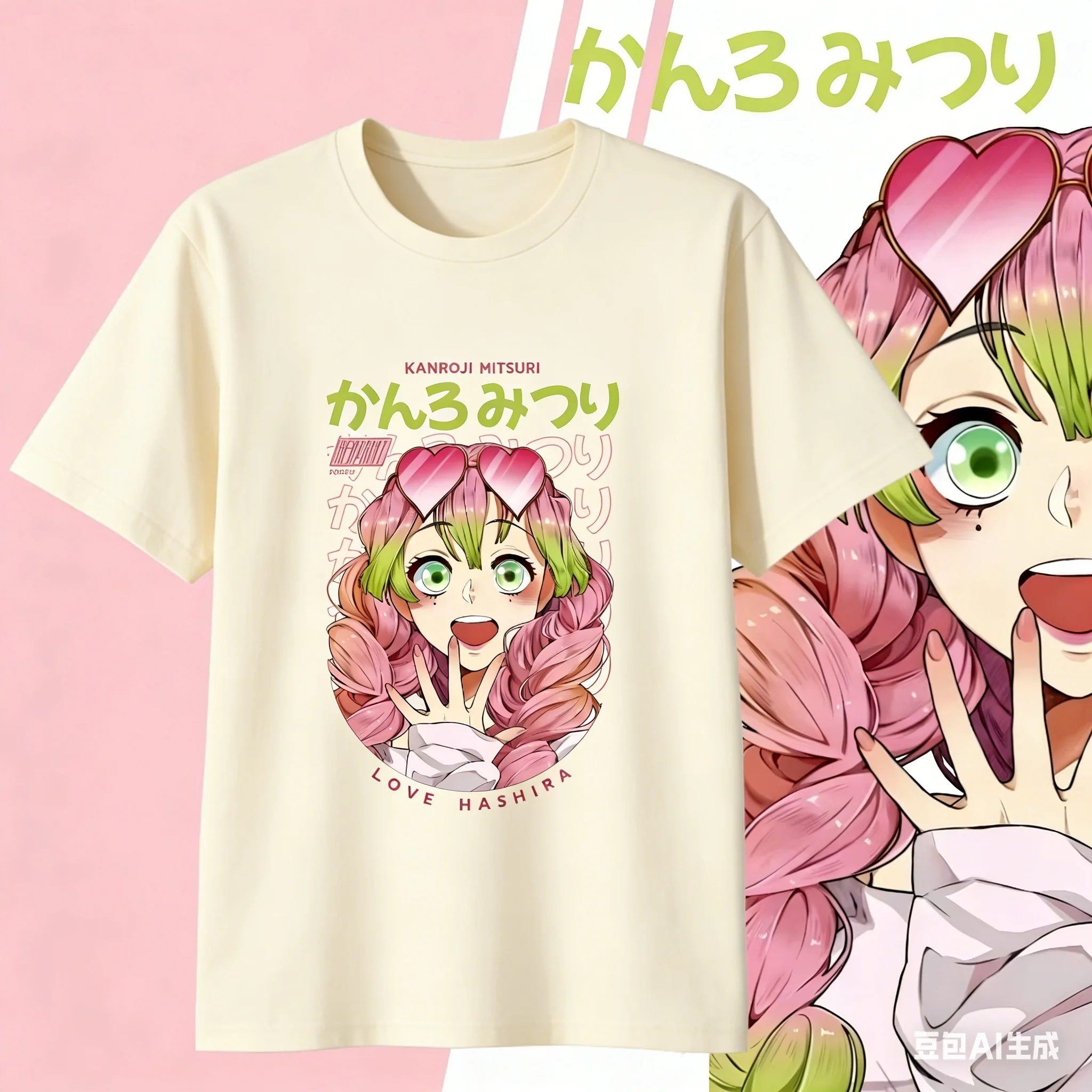 Demon Slayer Kanroji Mitsuri Cotton T-shirt for 2026 Summer KidsMen'sWomen's Fashion Casual Cosplay Short Sleeved T-shirt Y2k