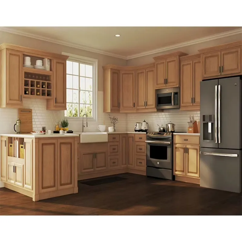 Ready Made Pine Wood Pantry Integral Storage Cabinets Modern Small Wooden Kitchen Cabinet Set Designs With Sink