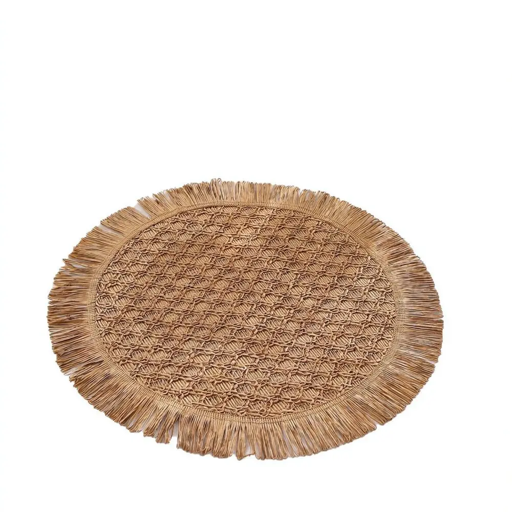 Round Paper Woven Dining Placemat With Tassels Decorative Table Mat Heat Resistant Non Slip For Sanxin Home Decor