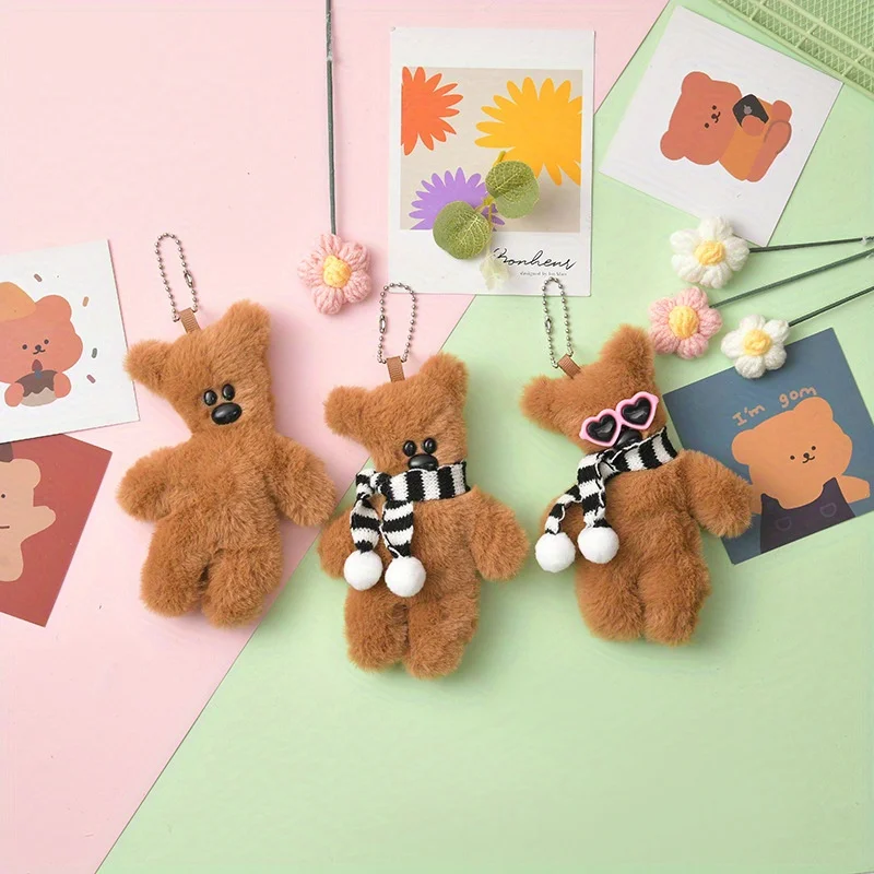 3 Pcs Cartoon Bear Cute Plush Doll Pendant Bag Accessories Key Ring Key Chain