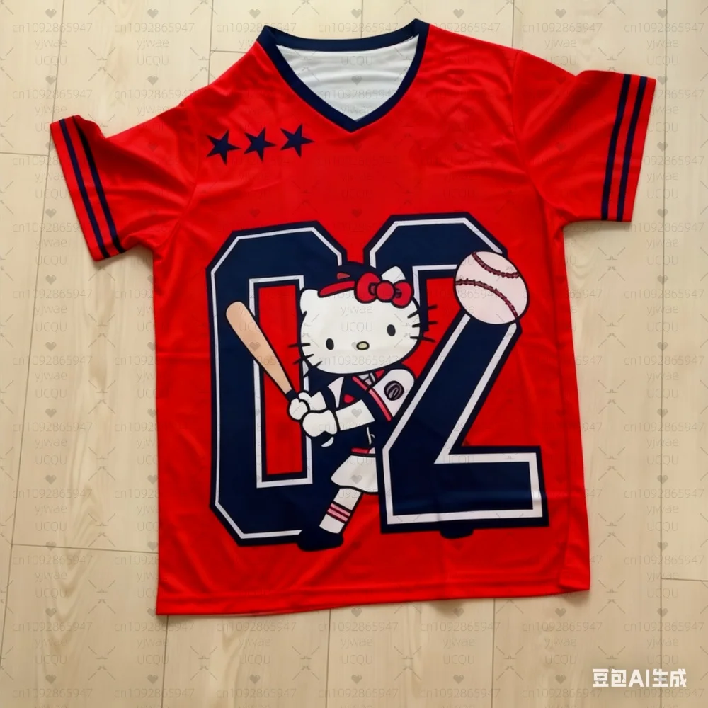 2025 حار بيع المرأة مينيسو هيلوكيتي طباعة خفيفة الوزن تنفس الخامس الرقبة قصيرة الأكمام تي شيرت المرأة تي شيرت جيرسي #3