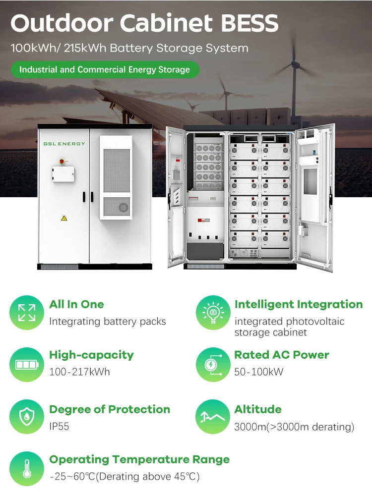 GSL ENERGY high voltage commercial industrial cabinet 215kwh 372kwh ess container battery 100kw system bess solar energy storage