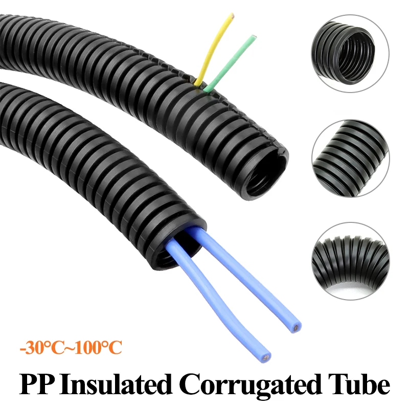 1/5/10M 7.5mm-34.5mm PP Insulated Corrugated Pipe Wire Hose Threading Hose Plastic Corrugated Pipe Protective Cable Sleeveing