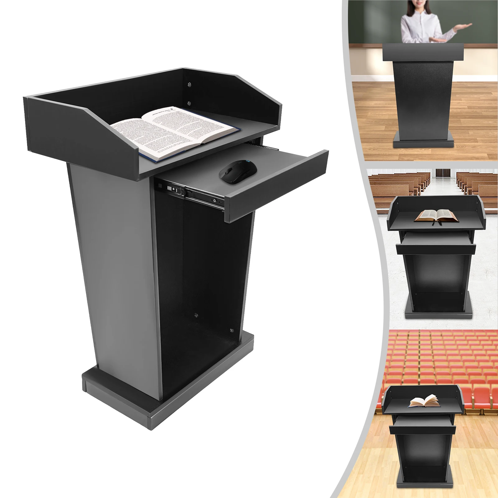 

Деревянный подиум, прочный, естественная церковная кафедра, высота 37,5 дюйма, для церковных презентаций в классе и офисе (черный)