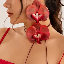 Exaggerated Sweet Colorful large Butterfly Orchid Flower Stud Earrings for Women 2024 Korean Fashion Piercing Earrings Party