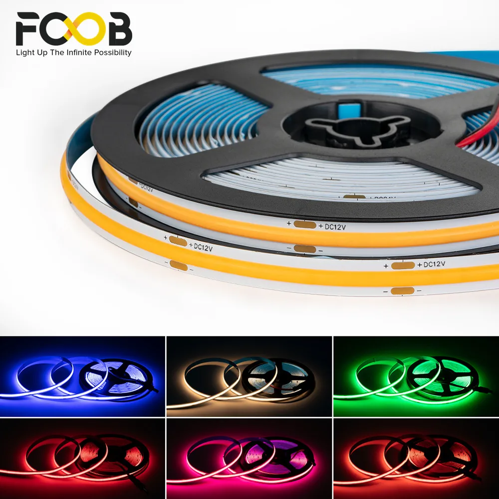 tira conduzida fcob 12v flexivel mm mm largura alta densidade azul branco vermelho verde rosa amarelo flexivel regulavel ra90 cob tira conduzida 01