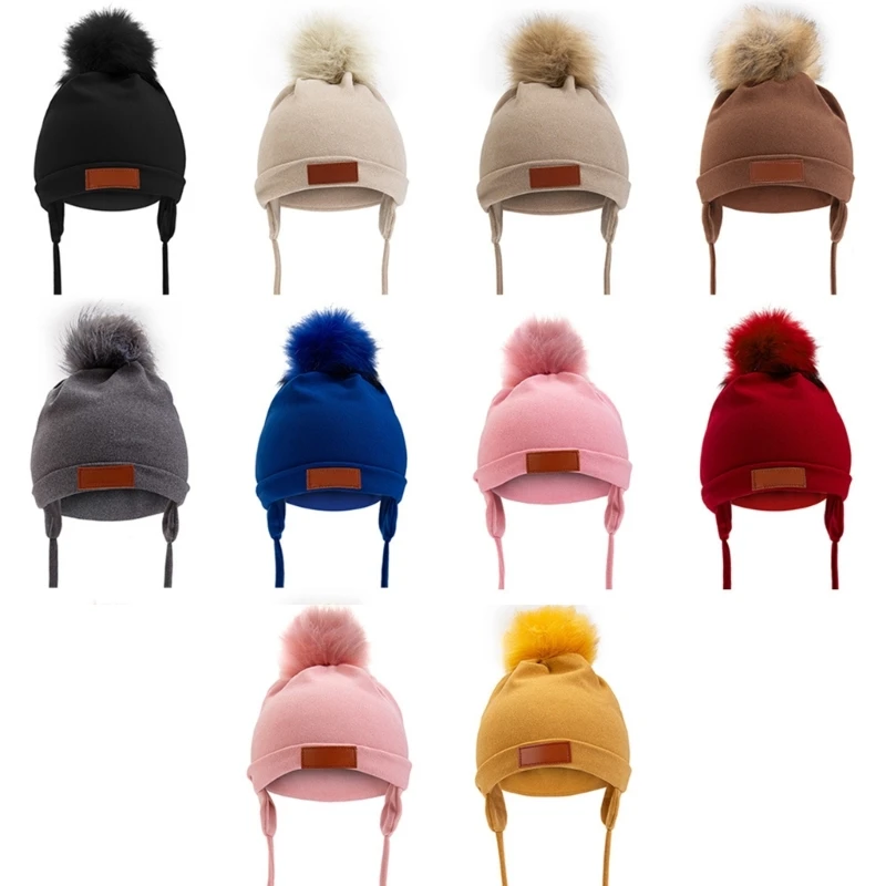 

Adjustable Kids Hat with Earflaps for Outdoor Winter Activity Fashionable Pom Decor Warm Bonnet Caps Drop shipping