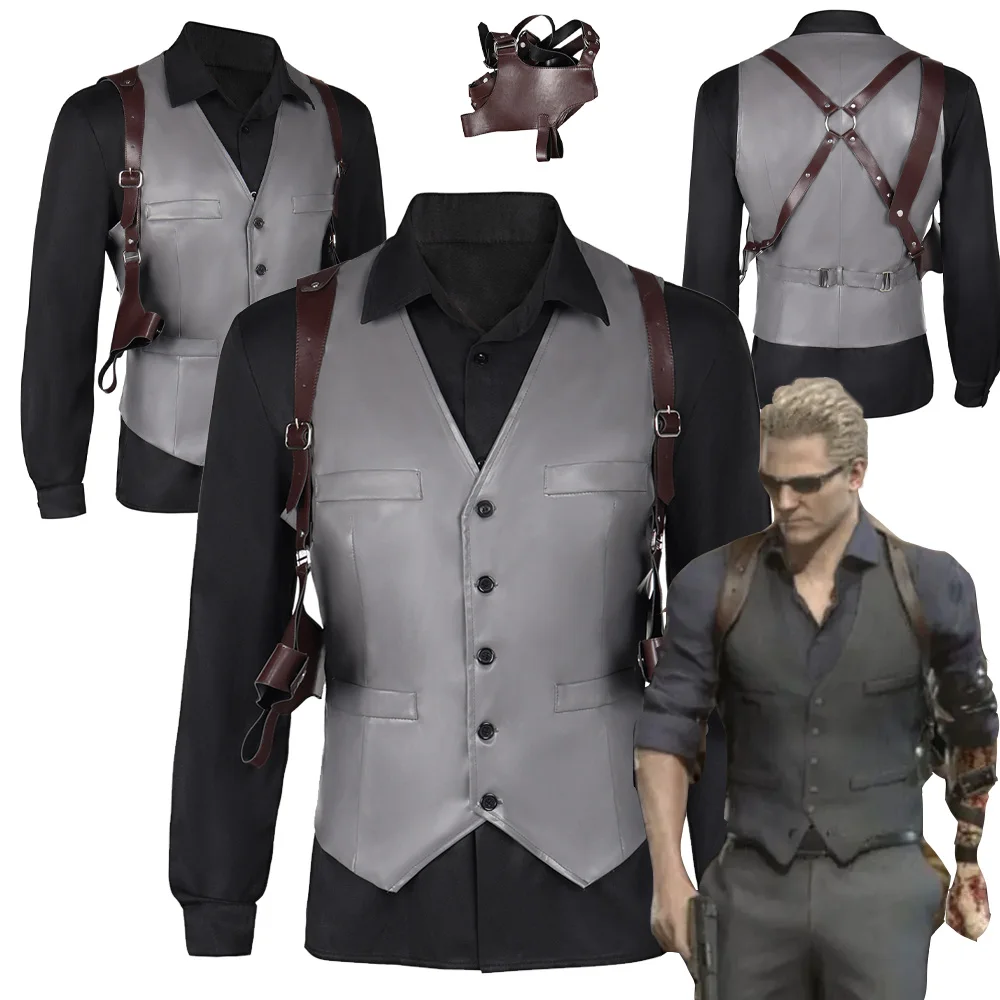 Male Wesker Cosplay Costume Shirt Vest Belt Game Resident 4 Remake Biohazard Men Suit Outfit Halloween Carnival Party Clothes