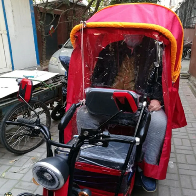 

Electric tricycle canopy folding hood sunshade and pedal avoidance