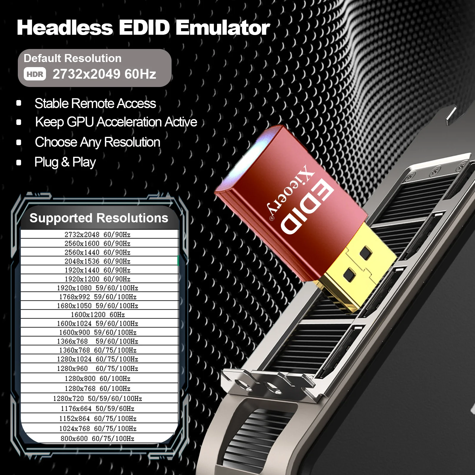 Xieoery HDMI EDID Emulator HDR 2732x2049 with Retina-Style Resolution HDMI Dummy Plug Default 2732x2049@60Hz Virtual Display