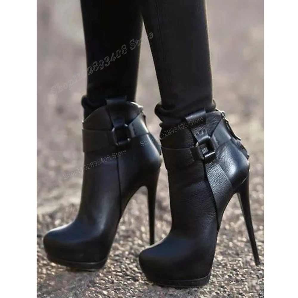 

Black New Punk Style Ankle Boots Matte Leather Back Zipper Stiletto High Heel Fashion Sexy Women Shoes 2024 Zapatos Para Mujere