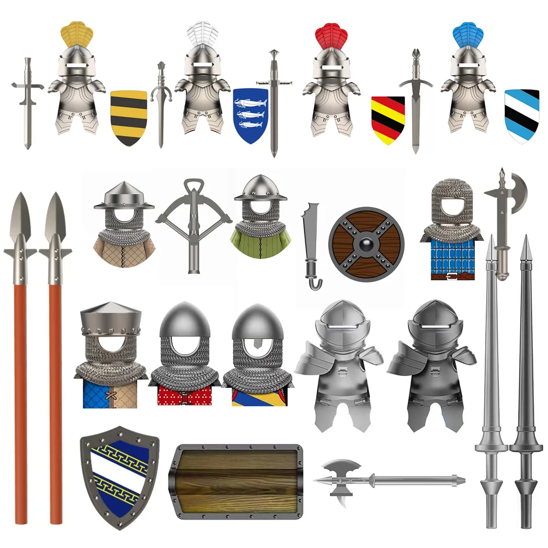 V1002 Medieval Archers Knights Castle Guards Paladins Knight Black Eagles Knights Heavy Armor Building Block Accessories Toys