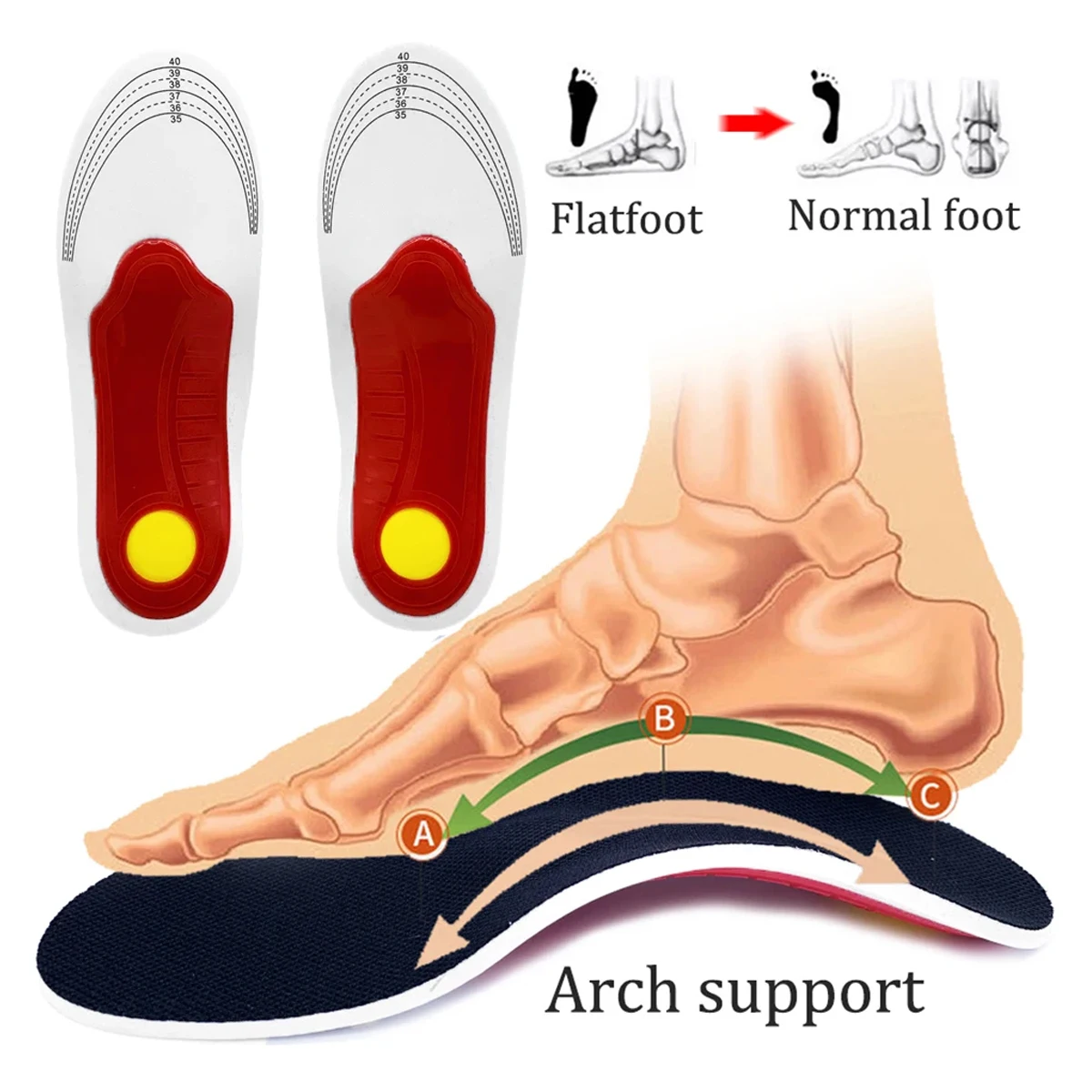 Arch Support EVA Shock Absorption Insoles, Black Breathable Mesh, for Men & Women, Flat Feet Insoles(1pairs)