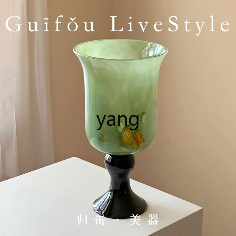 LH, high-footed glazed wide-mouth glass water flower grower high-end living room ornament