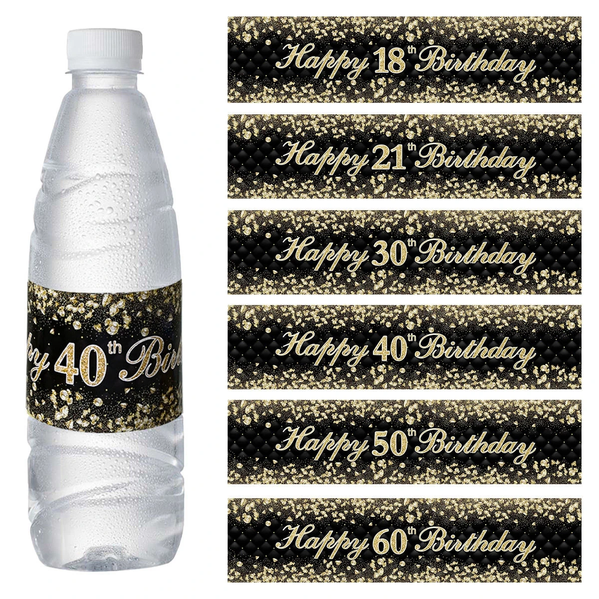 Black Gold Birthday Bottle Sticker Happy 18 21 30 40 50 60 Years Old Birthday Party Decorations Adult Birthday Party Supplies