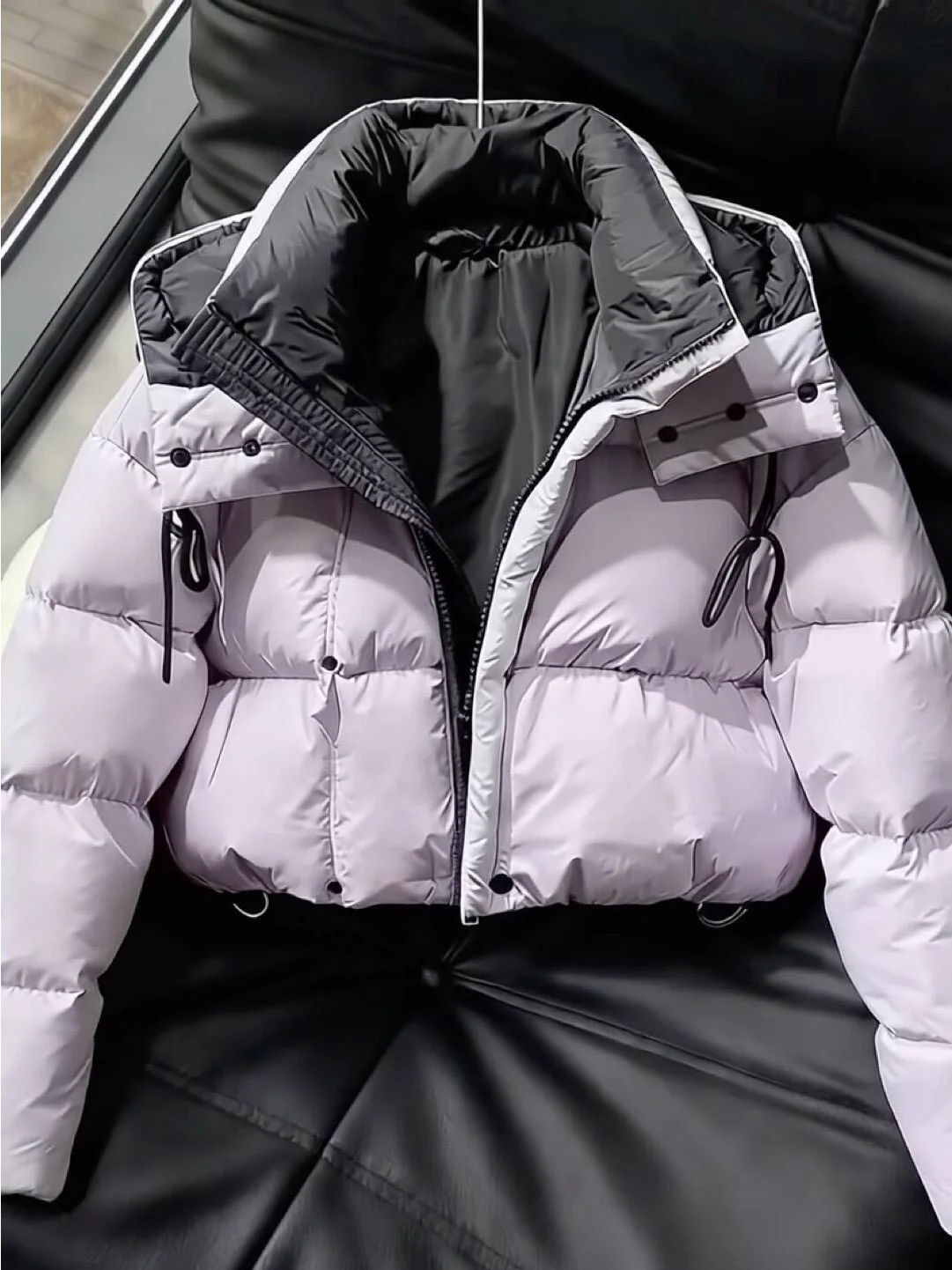 

Fashionable Hooded Short Jacket Women's Winter Thickened Versatile Bread Style Warm Zipper Closure Pure Color Commute Style