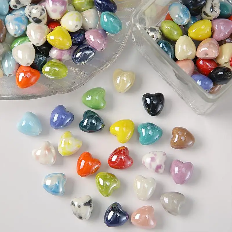 10Pcs Heart-shaped Ceramic Beads for Creating DIY Jewelry Necklace Earring Collections