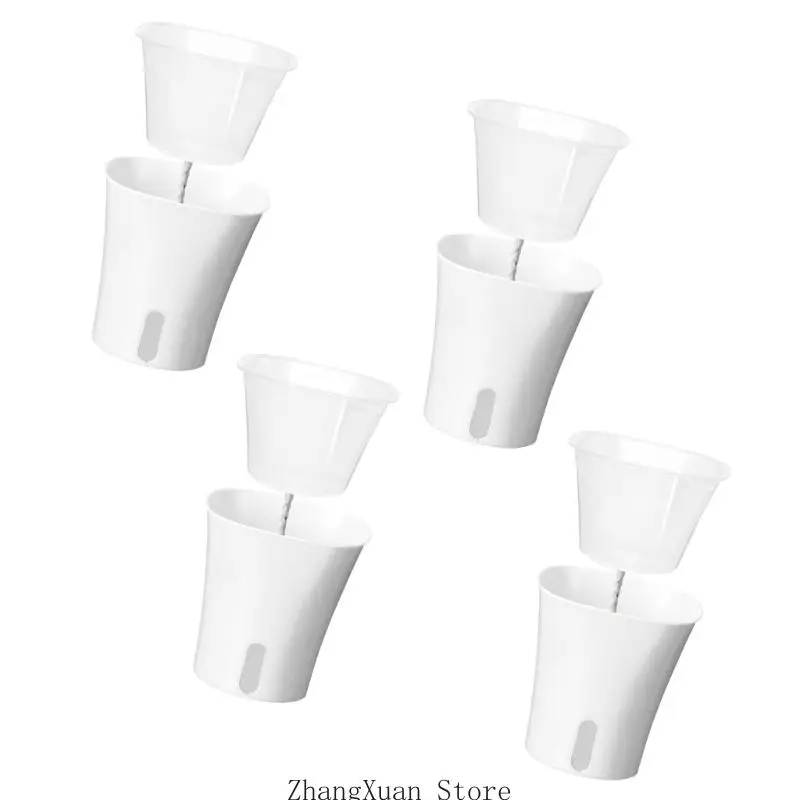 Weiße Anzuchttöpfe mit konischer quadratischer Form und Wasserspeicher, 4er-Pack 3XUF – Detail 9