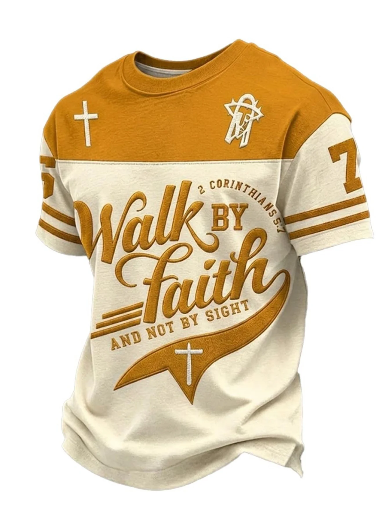 Act on faith rather than mere sight. Christian T-shirt, men's short-sleeved T-shirt with Jesus' cross.