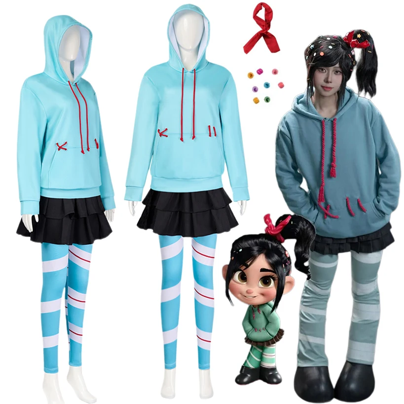 

Anime Vanellope Von Schweetz Cosplay Costume Hoodies Uniform Suit Halloween Performance Clothing Girls Women Daily Wear Outfits