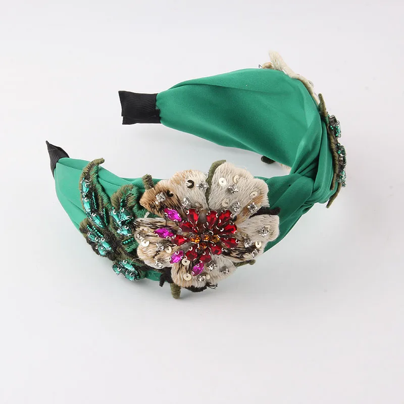 Exquisite Wide Cloth Headband New Fashion Wide-Brimmed Fabric With Rhinestone Flowers Light Luxury Headband Ladies Hairpin 872